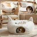 OurWarm Cat Tunnel Bed for Indoor Cats, Soft Plush Round Peekaboo Cat Bed Cave with Washable Cushion, Under Cristmas Tree Cat Donut Tunnel Toys for Kitten Rabbit Puppy (White)