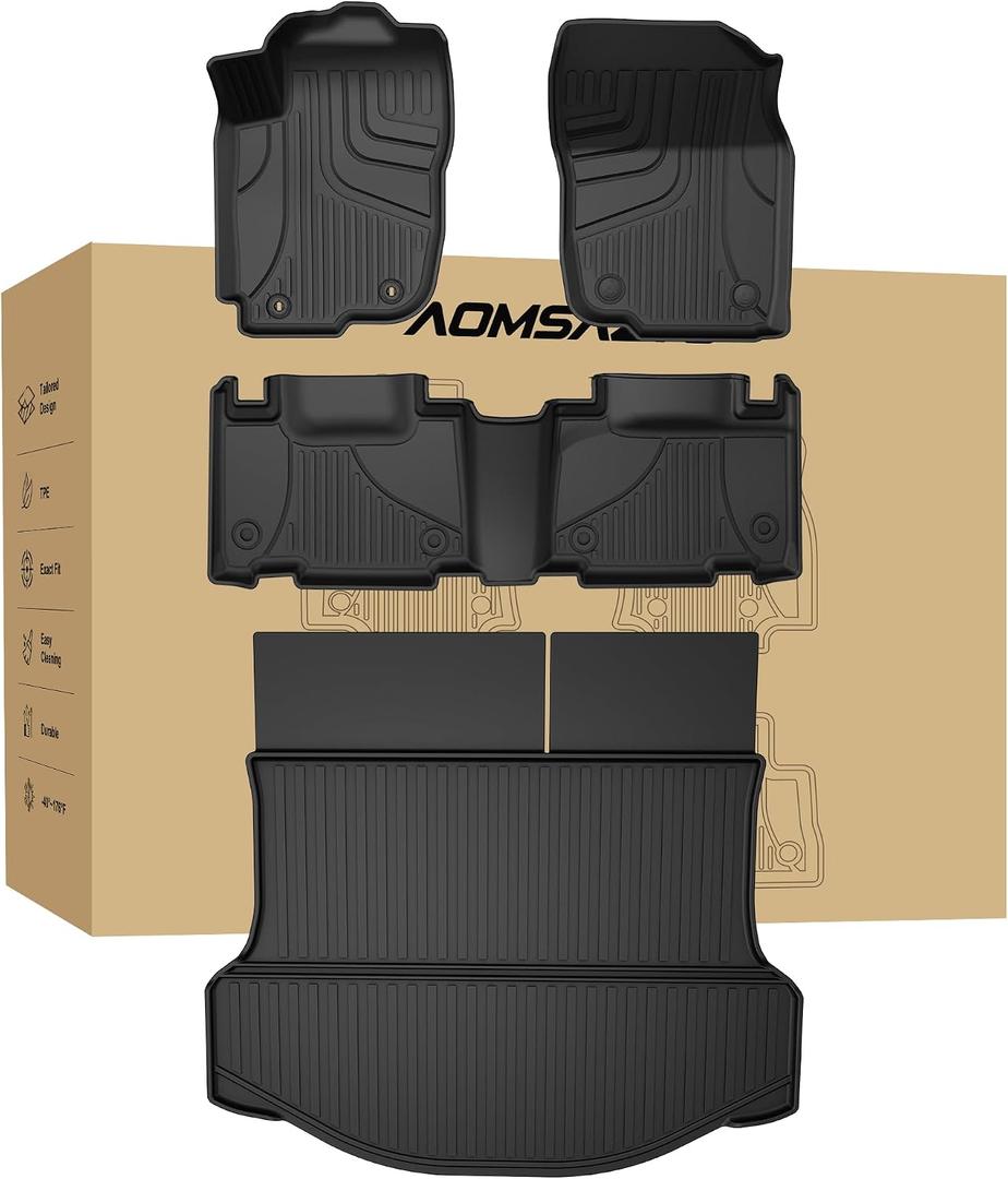 AOMSAZTO Floor Mats Compatible with 2013-2018 Toyota Rav4 (Not for Hybrid) All Weather TPE Cargo Mat Custom Fit LE/SE/XLE/Limited/Platinum/Adventure for Toyota Rav4-1st & 2nd Row Car Mats, Black