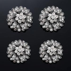 4 Pcs Sliver Rhinestone Buttons Crystal Embellishments for Clothing Jewelry Making DIY Decoration Bottons for Sewing Crafts Wedding Bridal(Button-3)