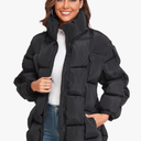 Epsion Womens Winter Casual Puffer Jacket Padded Long Sleeve Full Zipper Stand Collar Pockets Quilted Coats Outwear XL