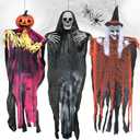 3 Pack 50'' Hanging Halloween Decorations Outdoor Indoor, Hanging Skeletons Pumpkins Witch Scary Halloween Decor with Spider Web for Porch Tree Yard Graveyard Garden Lawn Haunted House Creepy Decor