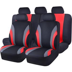 CAR PASS Line Rider Sporty Cloth 11PCS Universal Fit Car Seat Cover -100% Breathable with 5mm Composite Sponge Inside,Airbag Compatible,3zipper Bench(Full Set, Black and Red)
