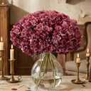 Suncalla 8 Pcs Rose Red Hydrangea Artificial Flowers 18 Inch Spring Faux Hydrangea Flowers with Stems Fake Bouquet Bulk Realistic Floral for Spring Summer Wedding Home Table Indoor Decoration