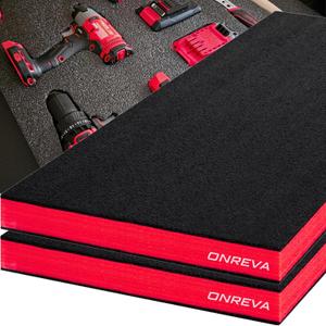 ONREVA Tool Box Foam 22x20x2 inch 3Pack, Foam Inserts for Cases, Polyethylene Storage Sheets for Toolbox Hard Case, Tool Shadow Insert, Kaizen Organizer Sheet, Black with Red
