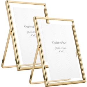 Gold 5x7" Floating Frame 2pack for Photo Sizes(3.5x5'',4x6'')for Adjustable Tabletop/Shelf Photo Frame,4x6'' Classy Gift floating frames for Wedding,Christmas,Birthady,Home or Office Decor.