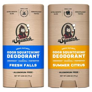 Dr. Squatch Natural Deodorant for Men - Odor-Squatching Aluminum Free - Fresh Falls (2.65 oz, 2-Pack) Dr. Squatch Natural Deodorant for Men - Odor-Squatching Aluminum Free - Fresh Falls (2.65 oz, 2-Pack)