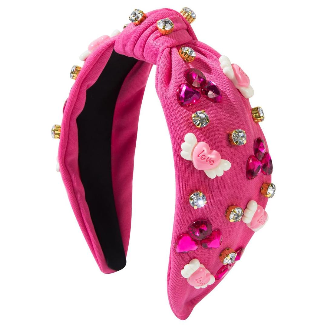 Heart Headband for Women Red Pink Love Headband Rhinestone Beaded Party Accessories Gifts Love Hot Pink
