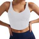 Women's Bustier Corset Crop Tank Tops Sleeveless Trendy Scoop Neck for Women Going Out Tops Summer Sexy High Impact (White, L)