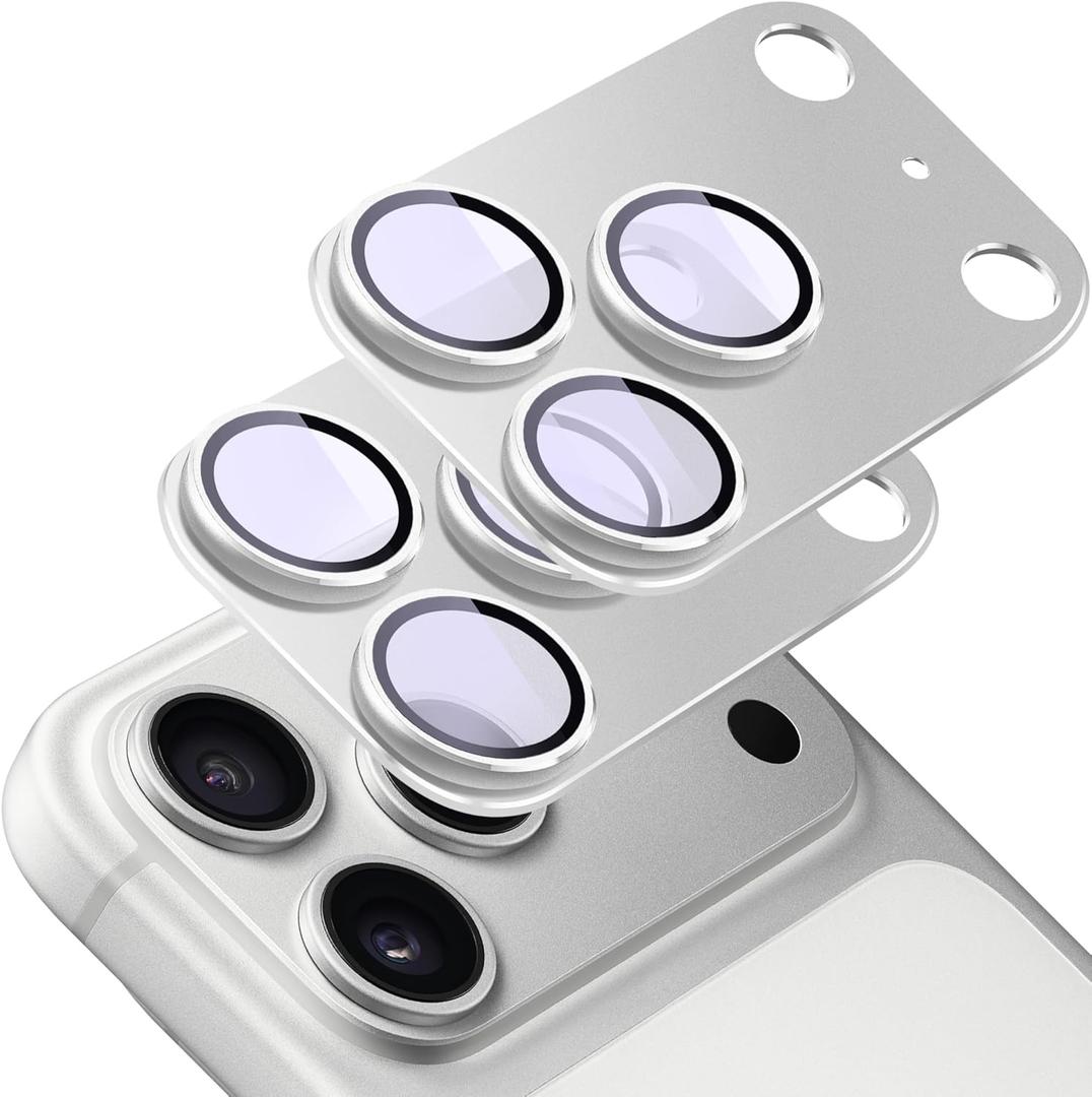 2 Pack Camera Lens Protector for iPhone 17 Pro,[Not Easy to Breakn ] AR Tempered Glass Strong Adsorption Metal Camera Cover Screen-Silvery