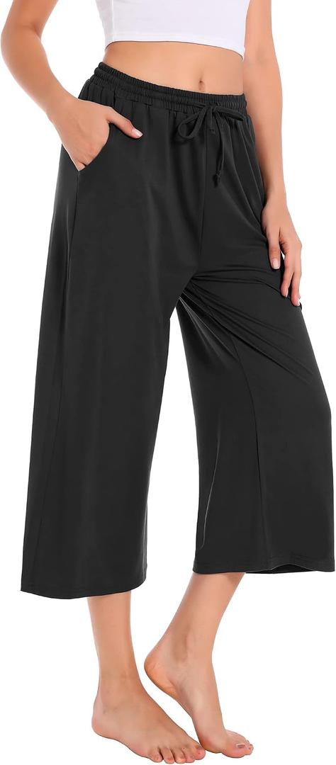 Annenmy Womens Capri Yoga Pants Wide Leg Gym Shorts Quick Dry Drawstring Pants Loose Workout Capris Sweatpants with Pockets, XL