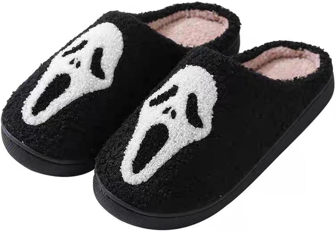 TBAVNOSY Unisex Halloween Slippers Spooky Ghost Slippers Cute Cozy Warm Plush Slip-On House Indoor and Outdoor Shoes (style3, Adult, Women, 7.5, Numeric Range, US Footwear Size System, 8, Medium)