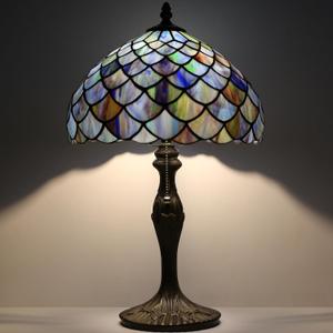 Tiffany Lamp Stained Glass Table Lamp 12 x 19 Blue Fish Scales Style Decorative Lamp Bedside Reading Lamp for Desk Living Room Bedroom Office Study Light Home Decor Gift