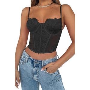 Dealmore Womens Corset Top Going Out Lace Spaghetti Strap Crop Y2K Mesh Date Night Party Bustier Cami 2025
 Size L