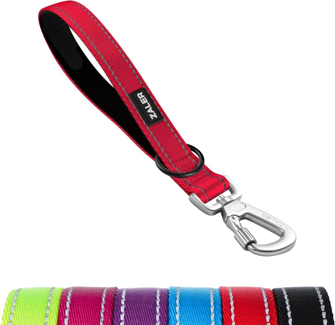 ZALER Short Dog Leash 1 ft, 12 Inches Traffic Leashes for Dogs, Nylon Reflective Dog Lead with Padded Handle, Heavy Duty Pet Leash with Carabiner Clip for Large and Medium Dogs (12" Red)