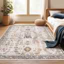 Madane Area Rug 4x6 Washable Rugs: Vintage Living Room Rug Soft Low Pile Non Slip Area Rugs Distressed Indoor Floor Carpet for Bedroom Kitchen Dining Room Home Decor, Brown/Gold