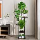 AZERPIAN Plant Stand Indoor 5 Tier Metal Plant Shelf for Multiple Plants Corner Tall Flower Holders for Living Room Balcony Bedroom Patio Garden (Black Oak, 5 Tier)