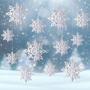 Christmas Snowflake Ornaments - 12pcs White Paper Snowflakes for Christmas Tree Decorations - 3D Hanging Snowflake Ornaments Winter Wonderland Decorations