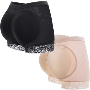 KIWI RATA Womens Seamless Butt Lifter Padded Lace Panties Enhancer Underwear (Large, Black+Nude)