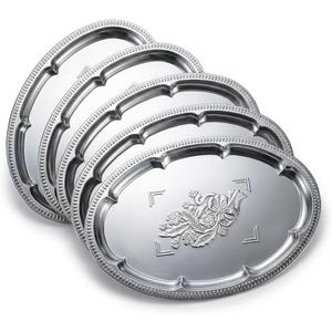 5-Pack Large Serving Tray 15.7"x11.8", Stainless Steel Decorative Platter with Raised Rim, Vintage Mirror Finish, Stackable Serveware for Parties, Weddings, and Home Display