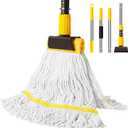 Professional Commercial Mop Industrial Heavy Duty Mop with 54" Long Handle ,Wet Mop for Home,Workshop,Garage Floors Cleaning,with 53'' Stainless Steel Mop Handle,Yellow