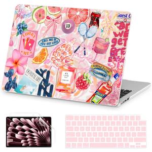 AKIT Compatible with MacBook Air 13 inch Case 2026 2025 2024-2022 M4 M3 M2 A3240 A3113 A2681, Pattern Hard Shell Laptop Case+Screen Protector+Keyboard Cover for MacBook Air 13.6 inch 2025, SumPink