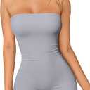 OQQ Womens Tube Rompers Summer Strapless Basic Sleeveless Ruched Stretch Classic-Fit Sexy Rompers 2025 (Medium, Grey)