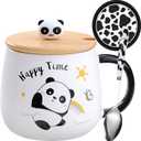 Panda Mug with Lid - 420ML Ceramic Teacup with Spoon & Coaster - Christmas & Birthday Gift for Wife or Girlfriend