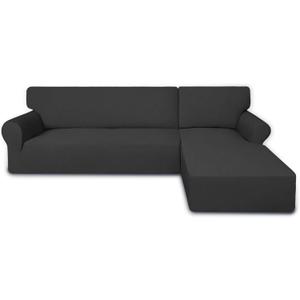 PureFit Super Stretch Sectional Couch Covers - 2 pcs Spandex Non Slip, with Elastic Bottom for L Shape Sectional Sofa Couches, Great for Kids & Pets (3 Seat Sofa + 3 Seat Chaise, Dark Gray)