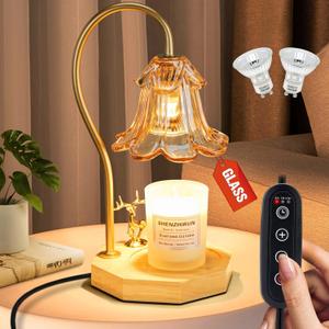 Oak Leaf Candle Warmer Lamp with Timer, Dimmable Reindeer Glass Flower Candle Light Warmer, Fragrance Wax Melt Warmer, Comes with 2 Bulbs for Most Jar Candles, Home Decor Gift for Women