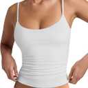 PINKMSTYLE Women's Basic Double Lined Scoop Neck Tank Tops Adjustable Cami Tank Summer Sleeveless Tops (White, Small)