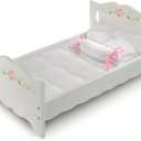 Badger Basket Wooden Doll Bed with Bedding - White/Pink Rose Design, 20