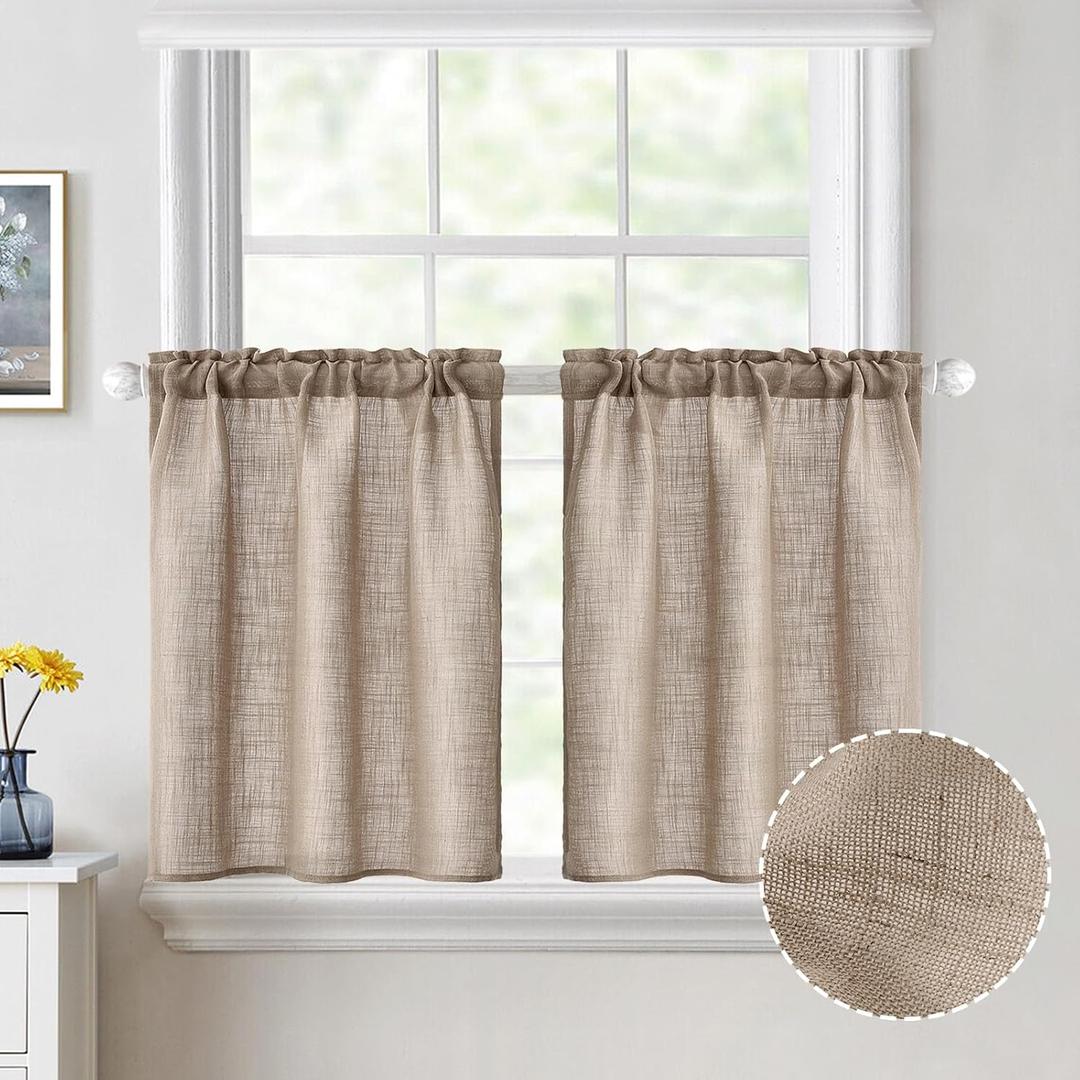 MIULEE Cafe Curtains - 24 Inch Length Half Window, Rod Pocket Tier Curtains 2 Panels W26XL24, Taupe