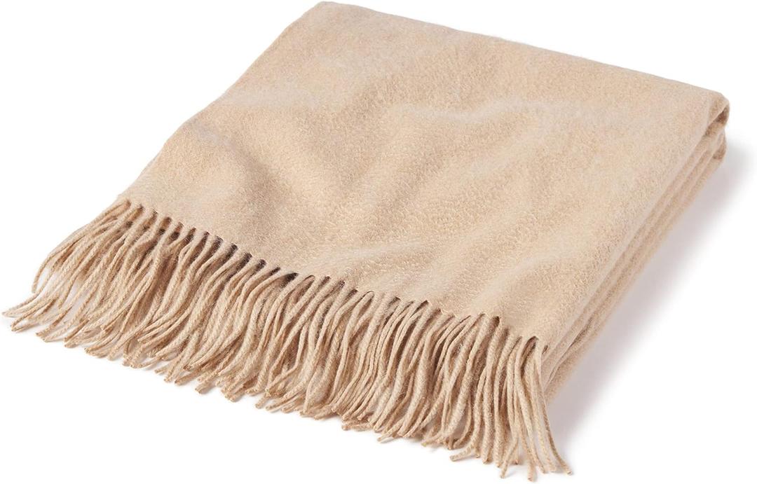 State Cashmere Home Throw Blanket with Decorative Fringe 100% Pure Cashmere Ultra Soft Accent Blanket for Couch, Sofa & Bed (Camel, 60"x50") (One Size)
