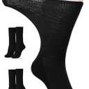 Artdear Diabetic Socks for Men & Women - 2 Pairs Non Binding Extra Wide Crew Socks for Swollen Feet Seamless Toe Loose Fit (Large, Black)