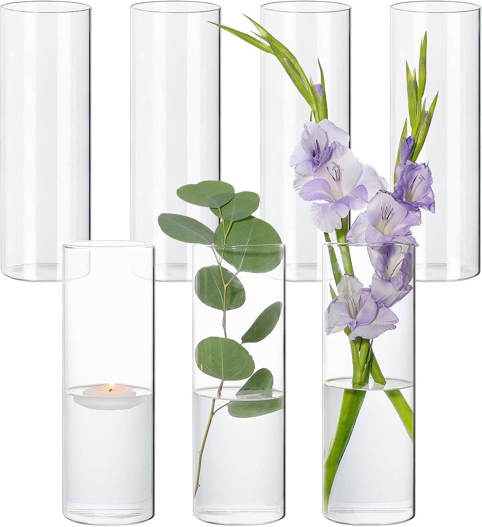7Pcs Glass Cylinder Vase for Centerpieces 10 Inch Tall Clear Glass Flower Vase Bulk, Glass Hurricane Candle Holder Floral Vases for Table, Floating Candle Vases for Wedding Home Dcor