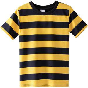 Spring&Gege Boys Short Sleeve Striped Cotton Crew Neck T-Shirt (7-8 Years, Black and Yellow Stripe)