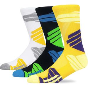 2 x MAKABO Men's Cushioned Athletic Socks 3-Pack, Cushioned Crew Socks with Arch Compression for Sports (5-8, Black/White/Yellow/Multicolor -3m)