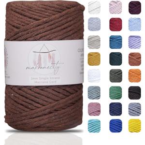 Makromecity, Single Strand Macrame Cord 3 mm x 100 Yards (300 feet) 3mm Single Twisted Bitter Coffee Cotton Cord for Macrame Art & Crafts for Wall Hangings Recycled Cotton (Bitter Coffee, 1 Skein)