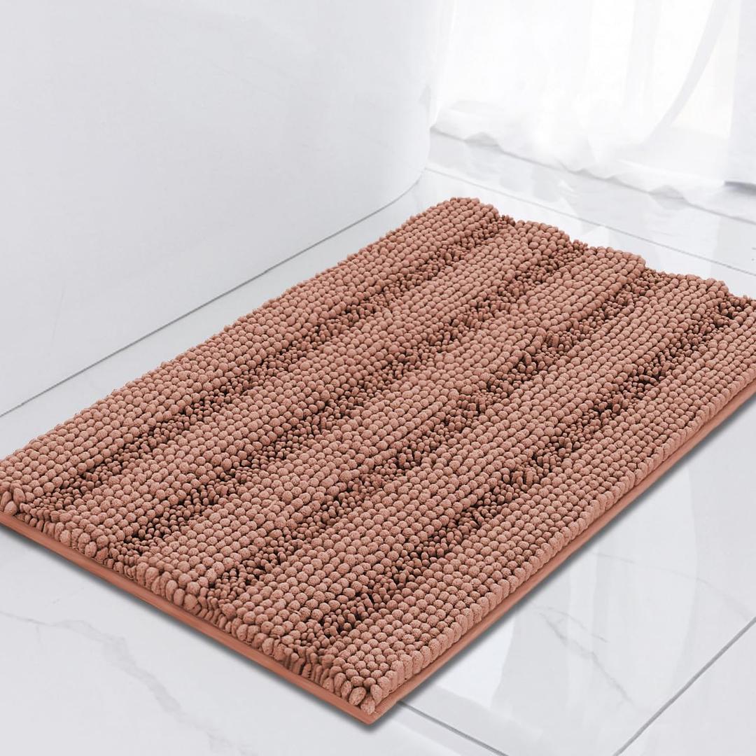 Turquoize Luxury Chenille Bath Rug for Bathroom Rugs Extra Absorbent Bath Mat Non Slip Microfiber Shower Rug for Bathroom Microfiber Shaggy Carpet Rug Size, 17"x 24", Muted Clay