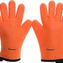 KITCHEN PERFECTION Silicone Smoker Oven Gloves -Extreme Heat Resistant BBQ Gloves -Handle Hot Food Right on Your Smoker Grill Fryer & Pit | Waterproof Oven Mitts |Superior Value Set+3 Bonuses (One Size Fits Most, Orange)