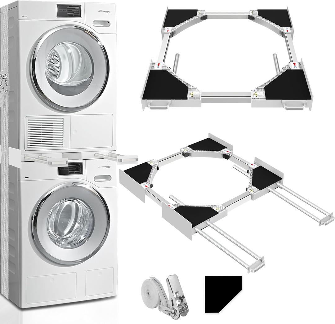 Washer and Dryer Stacking Kit - Universal Stacking Kit with Pull-Out Drying Rack for Laundry Room - Adjustable 24" - 29" - Space-Saving