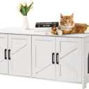 VEVOR Cat Litter Box Enclosure for 2 Cats, Litter Box Furniture Hidden with Double Rooms, Wooden Cat Box Cabinet Fit Most of Litter Box, 47.2" L x 18.5" W x 19.7" H, White