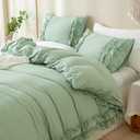 Bedorm Sage Green Ruffled Duvet Cover Queen Size Bedding Set Pleated Lace Ruffle Shabby Chic Bedroom Decor Extra Soft Cozy Farmhouse Country Style Duvet Cover Sets