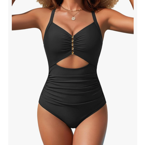 Blooming Jelly Womens One Piece Metal Cut Out Swimsuit Tummy Control Ruched Bathing Suit Full Coverage Slimming Swimwear 2026 large