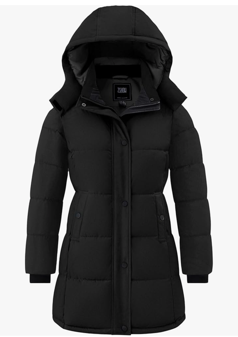 ZSHOW Women's Long Quilted Winter Coat Waterproof Warm Puffer Jacket Parka with Detachable Hood, Size:XL