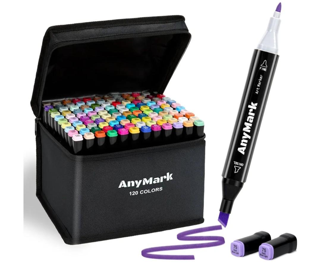 AnyMark Alcohol Markers, 120 Colors Dual Tip Art Coloring Markers Set