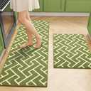 Kitchen Rugs Sets of 2-Colorful Non Slip Kitchen Mats for Floor-Thick,Moroccan Style Kitchen Decor Floor Mat Runner Carpet for Hallways Entryway Laundry Washable(20"x32"+20"x48",Sage Green)