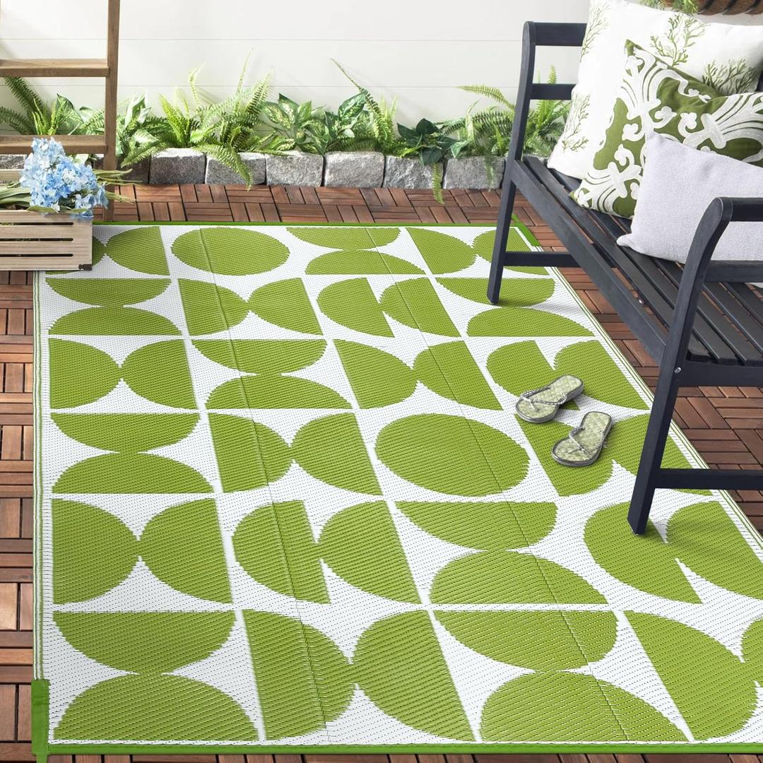 Wonnitar Waterproof Outdoor Rug 4x6, Reversible Plastic Straw RV Rug for Camping, Outside Patio Area Rug, Indoor Outdoor Portable Mat for Picnic Backyard Balcony Deck Decor (Green,4'x6') (3'11" x 5'11" (Rectangular))