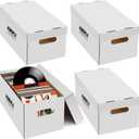 AOBOPLE 4 Pack Vinyl Record Storage Box,7"/45 RPM Cardboard Vinyl Record Box with Lid and Handle,Holds up to 75 7" Records Each,Moving Box for Records Ideal for DJs, Show Vendors, Record Collectors