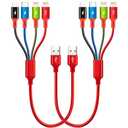 Short Multi Charging Cable, 1Ft/2Pack Multi Charging Cord, 4 in 1 Multiple USB Charger Cable,Fast Charging with IP/Type C/Micro USB Ports for Cell Phones/iPhone Series/Tablets/Galaxy/PS and More